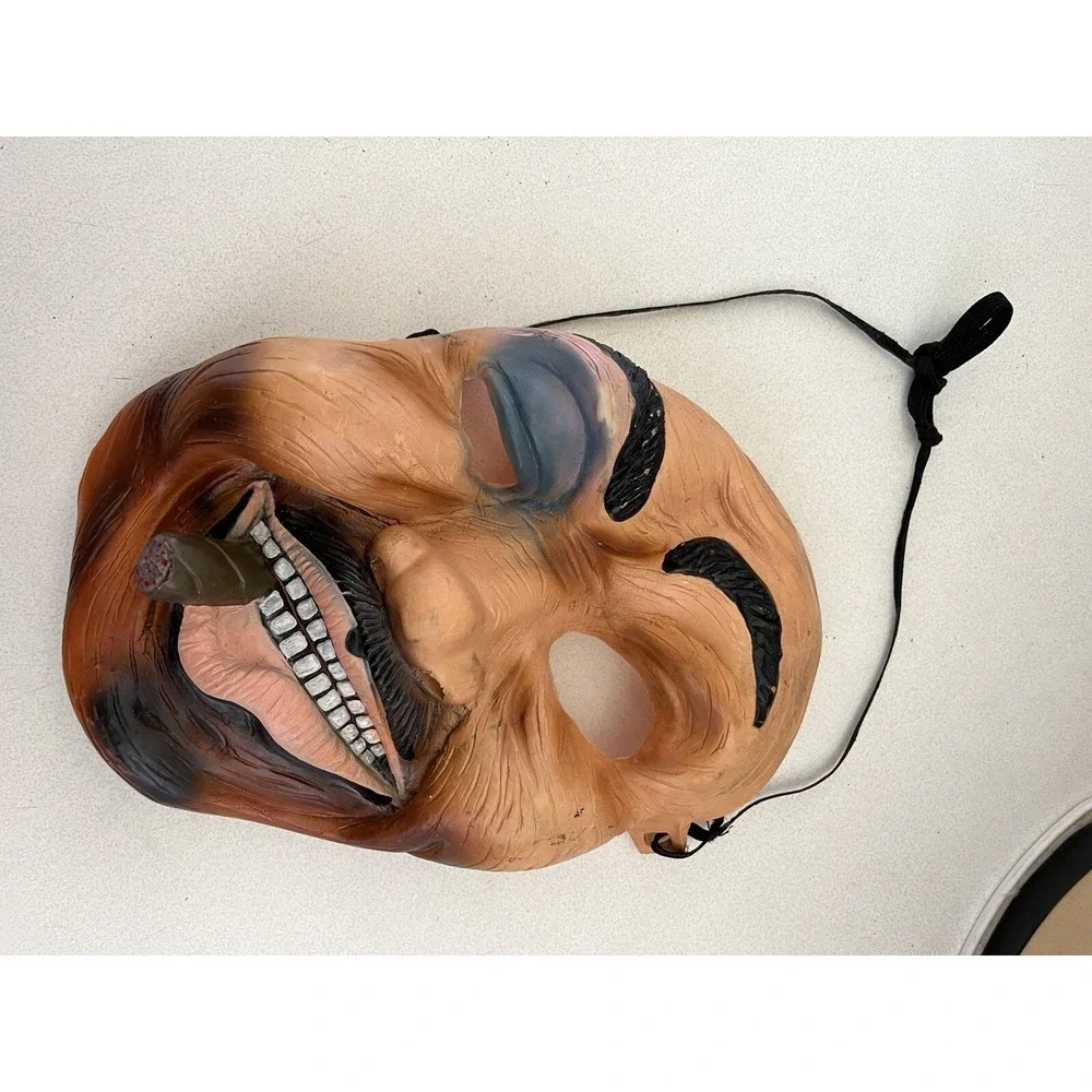 Fun World DIV Rubber Mask Halloween Man Hobo Black Blue Bruised Eye & Cigar VTG